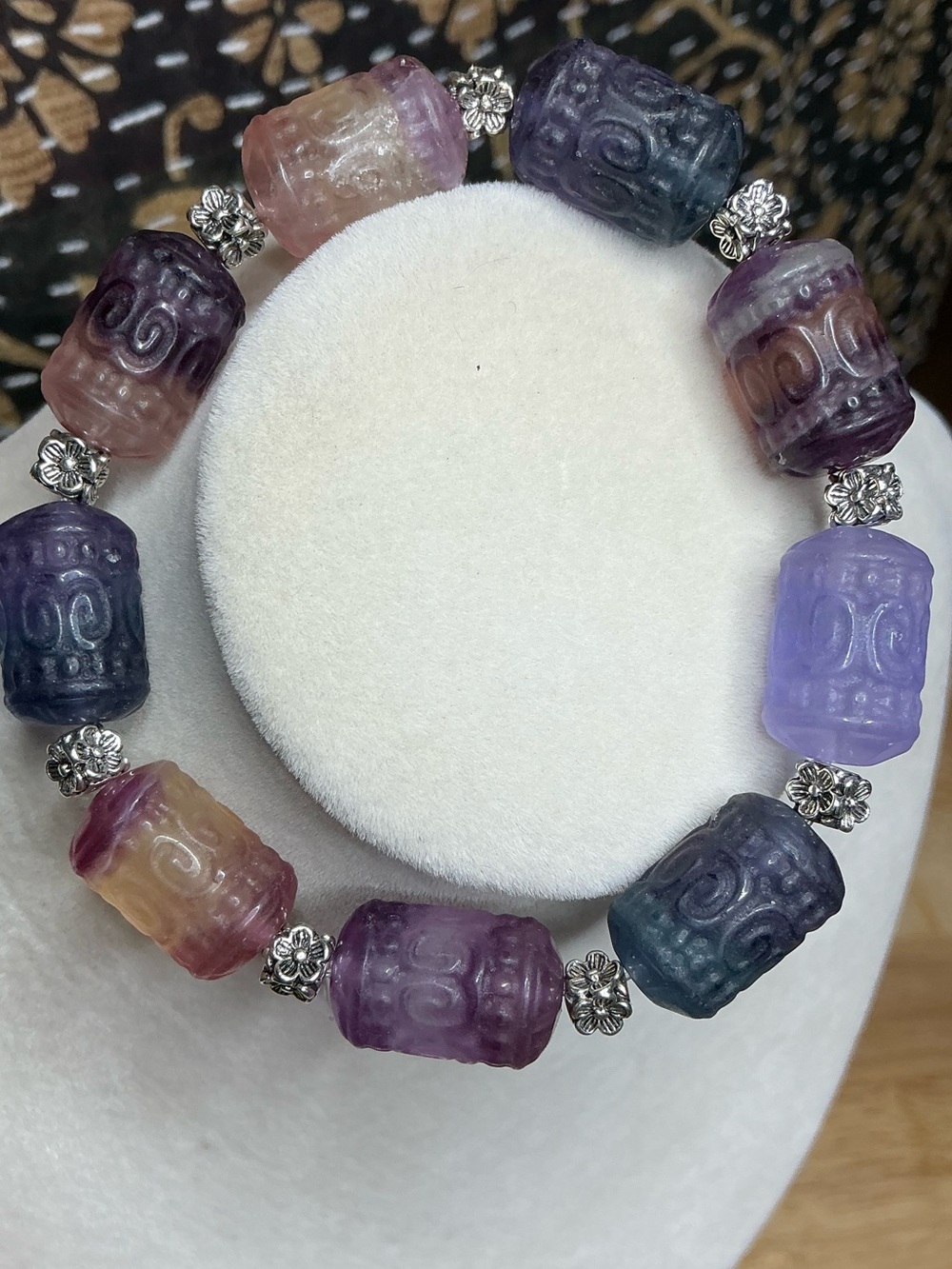 Fluorite Barrel with Silver Spacers